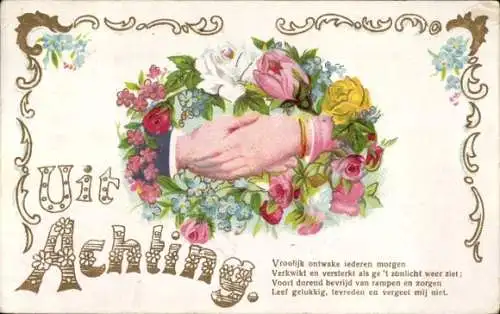 Ak Uit Achting, Händeschütteln, Blumen