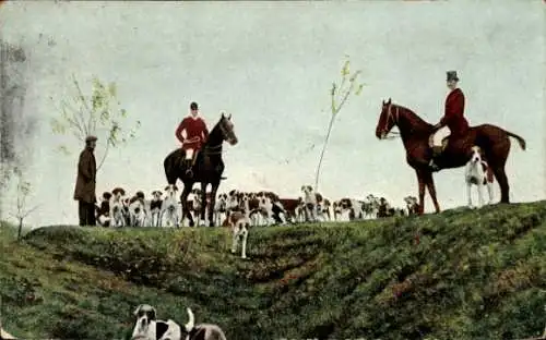 Ak Jagdszene, Reiter, Hunde