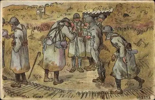 Künstler Ak Französische Soldaten im Schützengraben, 1. WK