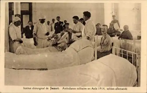 CPA Institut chirurgical de Jumet, Ambulance militaire en Août 1914, soldats allemands