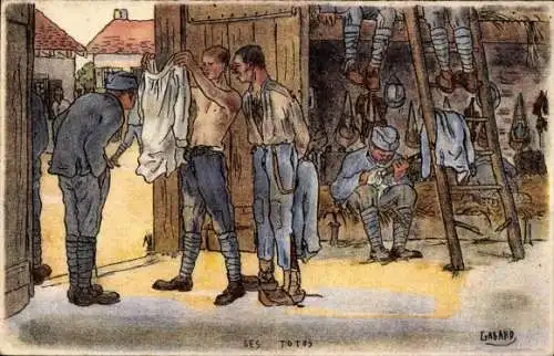 Künstler Ak Gabard, Französische Soldaten, Kaserne