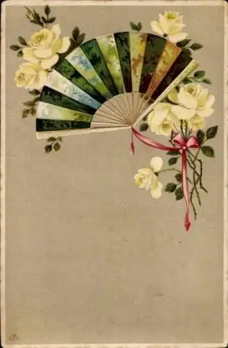 Ak Fächer, Rosen