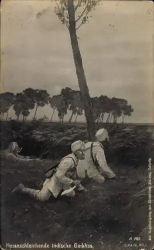 Ak Altfriedstein Niederlößnitz Radebeul, Heranschleichende indische Gurkhas