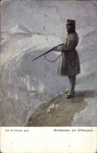 Künstler Ak Karl M. Schuster, Wachtposten am Stilfserjoch
