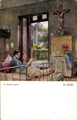 Künstler Ak Woernle, H., Im Spital, verwundeter Soldat, Lazarett