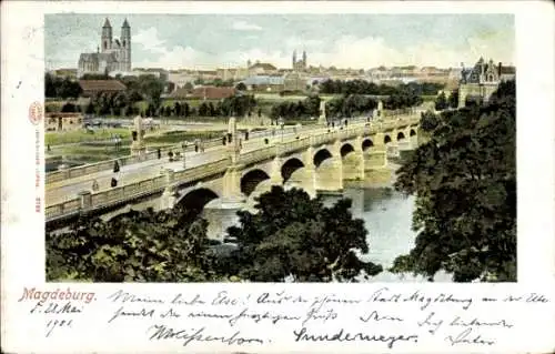 Ak Magdeburg in Sachsen Anhalt, Blick auf die Stadt, Brücke