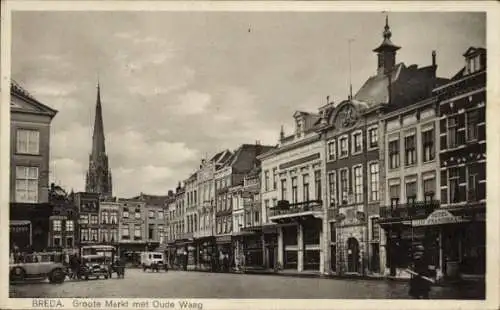 Ak Breda Nordbrabant Niederlande, Groote Markt met Oude Waag