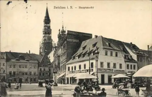 Ak Zwickau Sachsen, Hauptmarkt, Strumpfwarenhaus, Geschäft C. Robert Heine, Reklame Sunlight Seife
