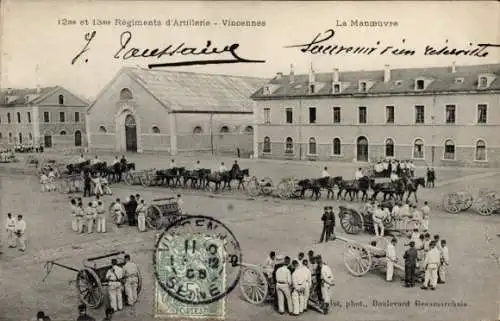 Ak Vincennes Val de Marne, 12 et 13 Regiments d'Artillerie, La Manoeuvre