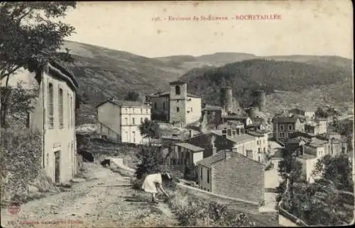 Ak Rochetaillée Loire, Landschaftsaufnahme, Häuser, Hügel, historischer Hintergrund, Ruinen