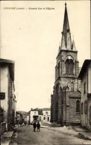 Ak Néronde Roanne Loire, Grande Rue et Église