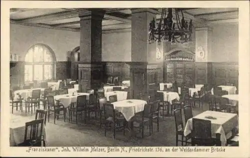 Ak Berlin Mitte, Friedrichstraße 136, Restaurant Franziskaner, Tische und Stühle, historis...