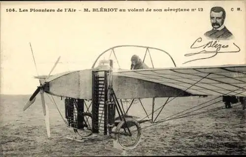 CPA Les Pionniers de l'Air, M. Bleriot au volant de son aéroplane n° 12