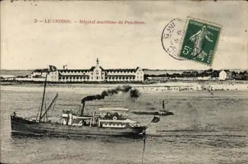 Ak Le Croisic Loire Atlantique, Hôpital maritime de Pen-Bron, Dampfschiff auf dem Wasser, Postste