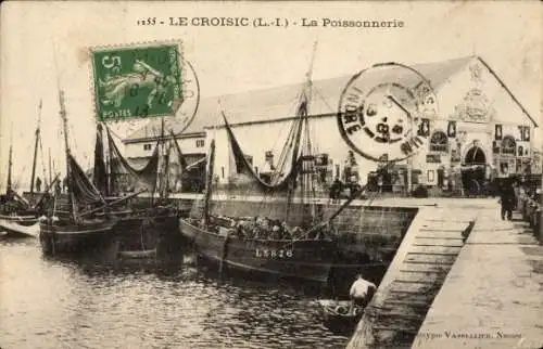 Ak Le Croisic Loire Atlantique, Hafen mit Booten,  Gebäude, Poststempel, Schiffsnamen