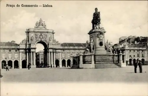 Ak Lisboa Lissabon Portugal, Praça do Commercio, Statue,  Architektur