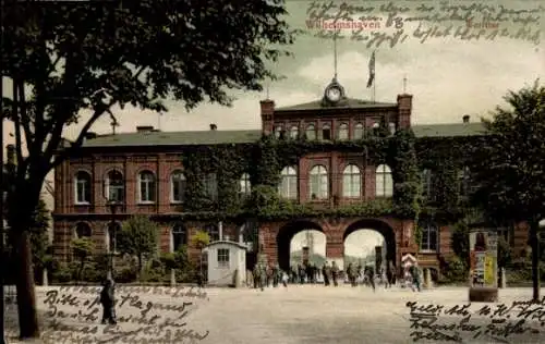 Ak Wilhelmshaven in Niedersachsen, Werfttor, Litfaßsäule