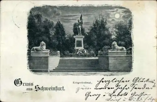 Ak Schweinfurt in Unterfranken Bayern, Schlachtschüssel, Kriegerdenkmal, Lions, Park, Mondlicht, 