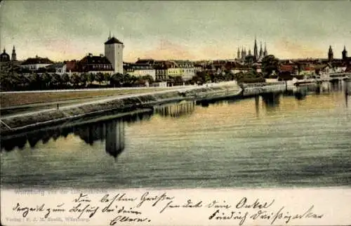 Ak Würzburg am Main Unterfranken, Stadtansicht von  Fluss, Gebäude,  Architektur