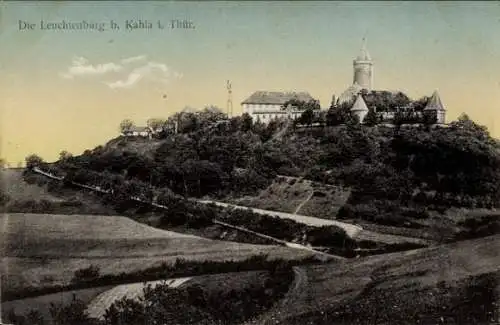 Ak Kahla in Thüringen, Leuchtenburg, Burg auf Hügel, ländliche Landschaft,  Architektur