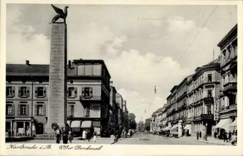 Ak Karlsruhe in Baden, Denkmal, Lorettoplatz, Kaiserstraße, Gebäude