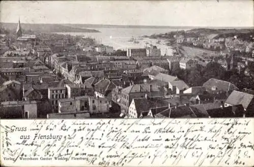 Ak Flensburg in Schleswig Holstein, Blick über die Dächer der Stadt