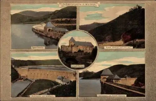 Ak Waldeck in Nordhessen, Die Edertalsperre, Sperrmauer mit Kraftwerk