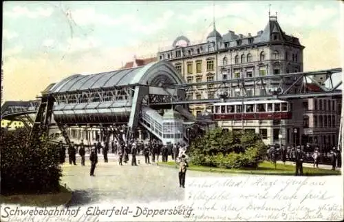 Ak Elberfeld Wuppertal in Nordrhein Westfalen, Partie am Schwebebahnhof