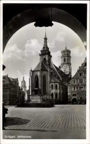 Ak Stuttgart in Baden Württemberg, Brunnen Stiftskirche, Torbogen