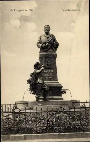 Ak Bad Säckingen am Hochrhein, Scheffeldenkmal, Statue von Victor Scheffel, Schriftzug GET VICTOR