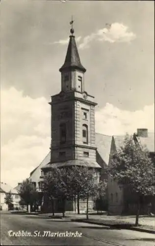 Ak Trebbin, Blick zur St. Marienkirche, Bäume
