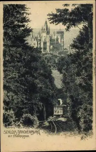 Ak Königswinter am Rhein, Drachenburg mit Zahnradbahn