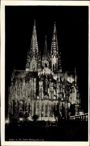 Ak Köln am Rhein, beleuchteter Dom
