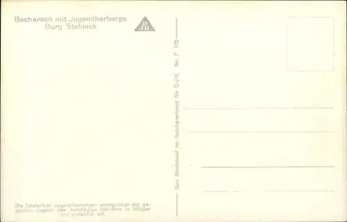 Ak Bacharach am Rhein, Burg Stahleck, Jugendherberge, r Gebäudekomplex, Kirche