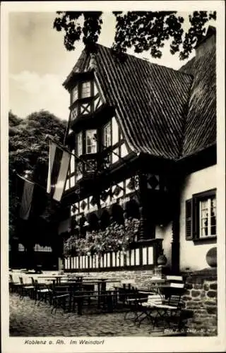 Ak Koblenz am Rhein, Weindorf, Tarrasse