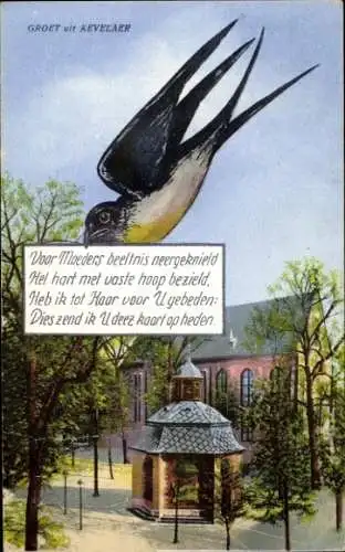 Ak Kevelaer am Niederrhein, Bild einer Kirche, Schwalbe, poetischer Text
