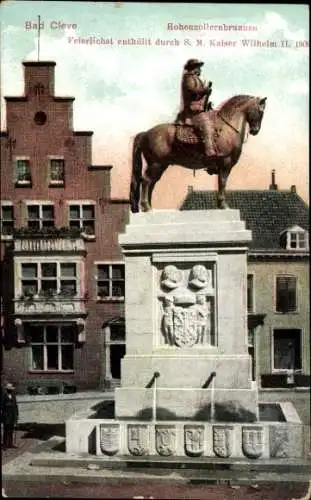 Ak Bad Cleve Kleve am Niederrhein, Hohenzollernbrunnen, Kaiser Wilhelm II., s Gebäude
