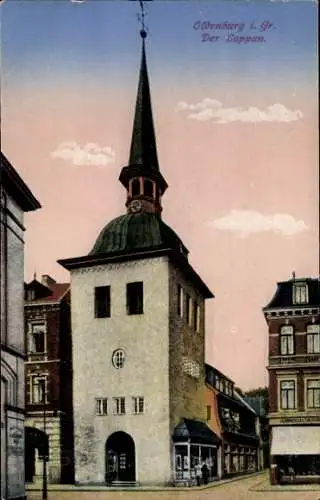 Ak Oldenburg in Niedersachsen, Der Lappan, Straßenpartie, Uhrturm, Geschäft