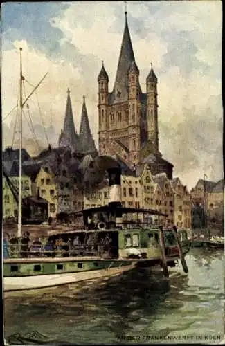 Künstler Ak Karl Rüdell, Köln,  Frankenwerft, Boot