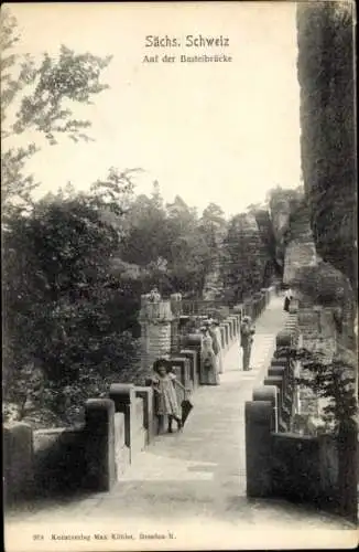 Ak Rathen an der Elbe Sächsische Schweiz, Basteibrücke, Landschaft, Figuren, Historische Architek
