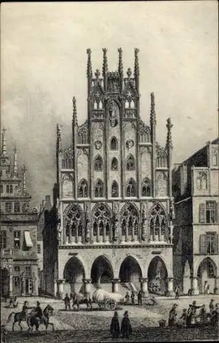Ak Münster in Westfalen, Blick zum Rathaus, Pferdekutsche