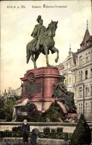 Ak Köln am Rhein, Kaiser Wilhelm-Denkmal, Reiterstatue, r Ort