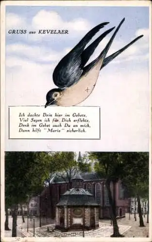 Ak Kevelaer am Niederrhein, Gruß aus  Schwalbe, Kirche, Gebetstext