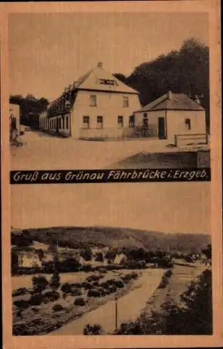 Ak Fährbrücke Langenbach Langenweißbach Erzgebirge, Gesamtansicht