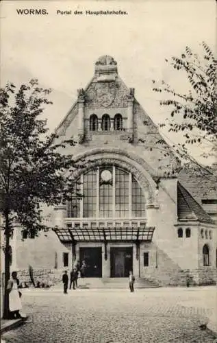 Ak Worms in Rheinland Pfalz, Portal vom Hauptbahnhof