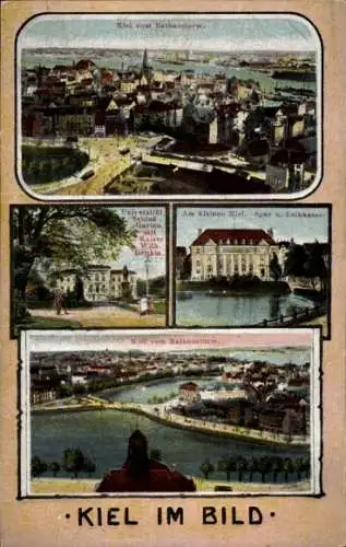 Ak Kiel, Blick vom Rathausturm, Spar- und Leihkasse, am kleinen Kiel, Universität, Schlossgarten