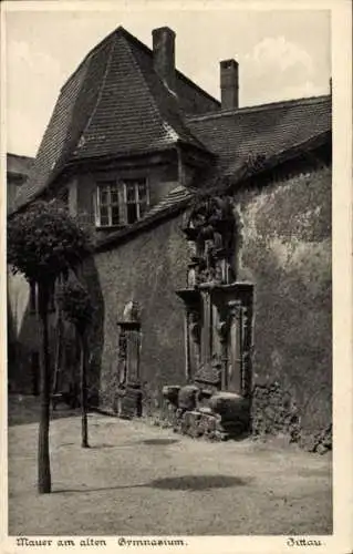 Ak Zittau in Sachsen, Mauer am alten Gymnasium