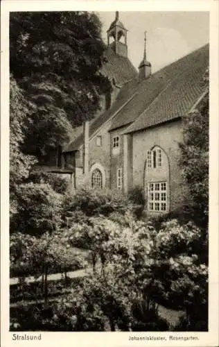 Ak Stralsund in Vorpommern, Johanniskloster, Rosengarten