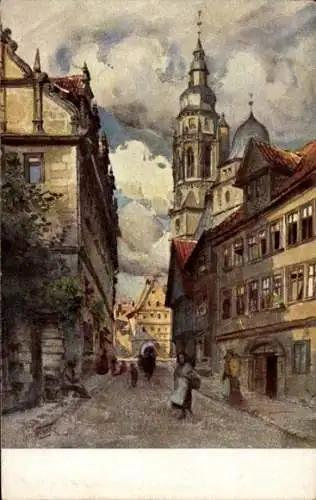 Künstler Ak Wiegk, O., Coburg in Oberfranken, Gymnasiumsgasse, Moritzkirche