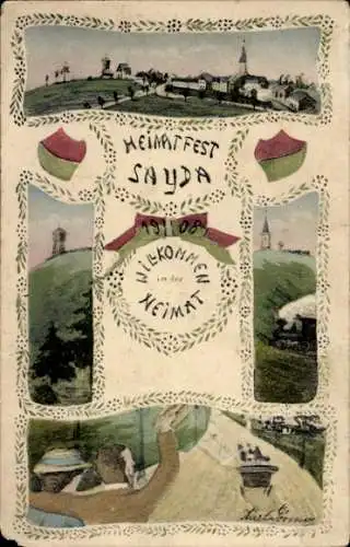 Ak Sayda im Erzgebirge, Heimatfest,  1908, Willkommen in der Heimat